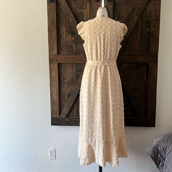 BTFBM V Neck Wrap Ruffle Sleeve Swiss Dot Bohemian Ruffle Beach Party Dress - Picture 7 of 12